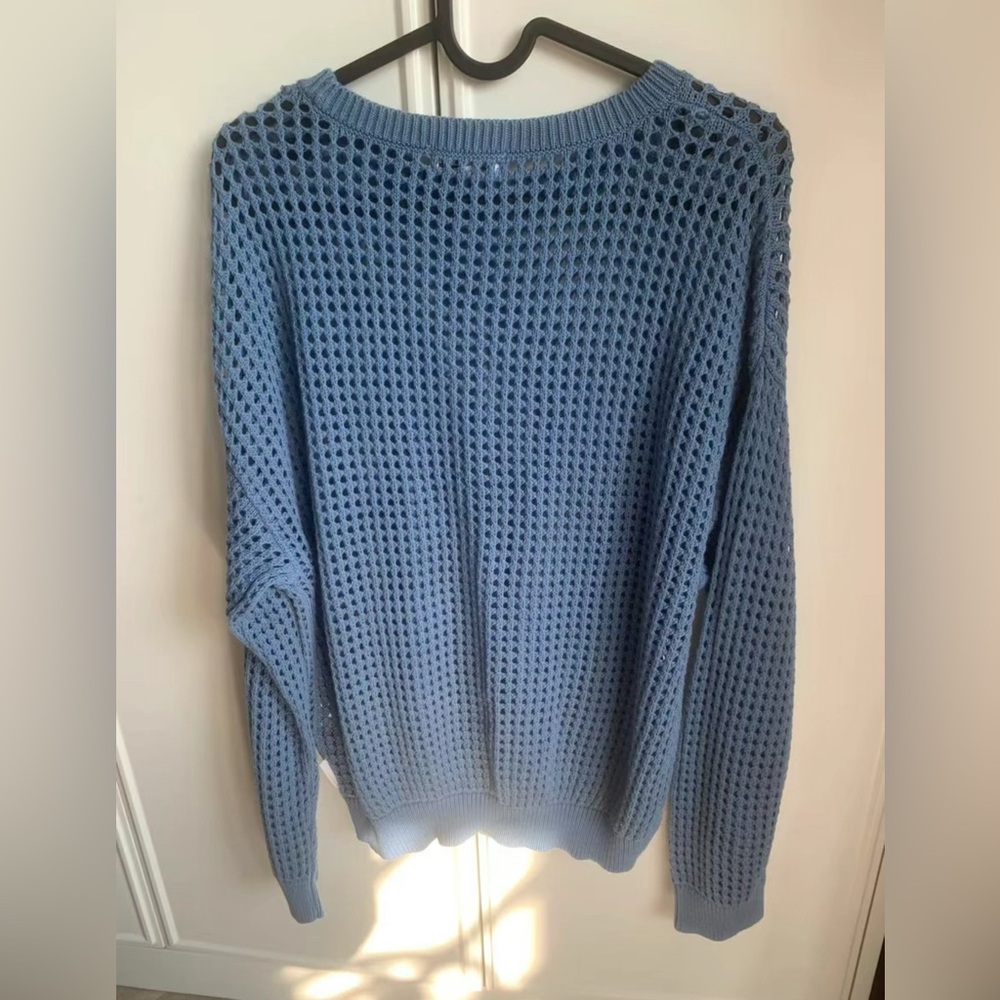 ❤️Calvin Klein  women L Blue Sweater woven Cut-out knit sweater